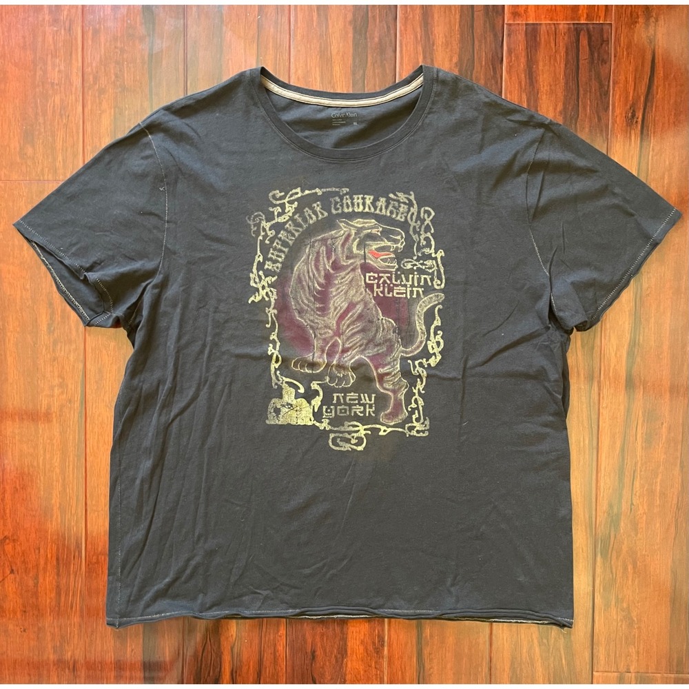 Calvin Klein New York Superior Courage Tiger Tee Shirt Black Y2K Graphic Men XXL